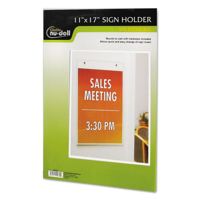Nu-Dell Vertical Wall Sign Holder - 1 Each - 11in Width x 17in Height - Rectangular Shape - Pre-drilled - Acrylic - Clear (Min Order Qty 4) MPN:38017Z