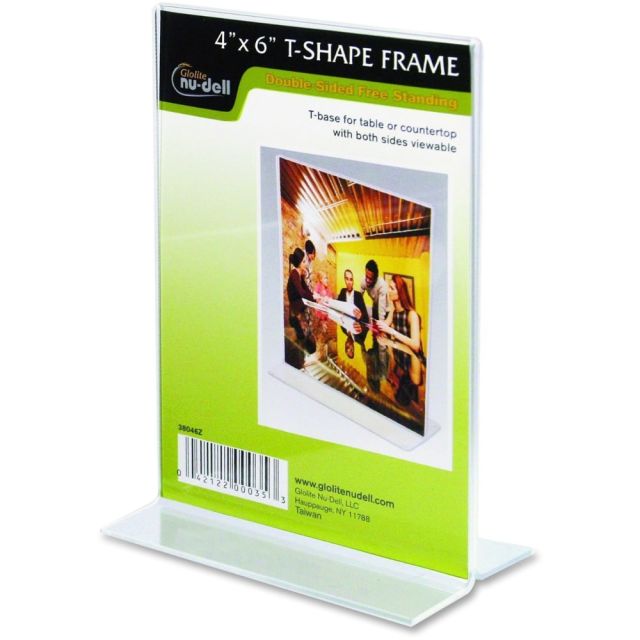 Nu-Dell Double-sided Sign Holder - 1 Each - 4in Width x 6in Height - Rectangular Shape - Double-sided, Self-standing - Plastic - Clear (Min Order Qty 12) MPN:38046Z