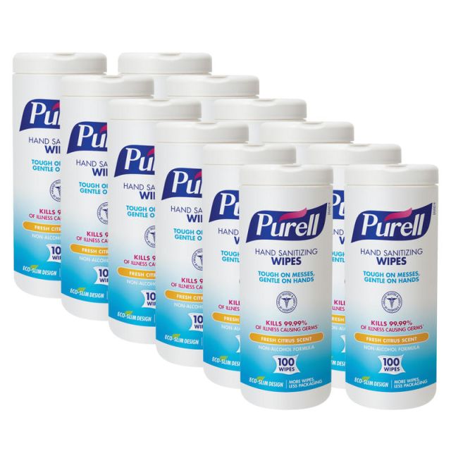 Purell Textured Sanitizing Wipes, Fresh Citrus, 100 Wipes Per Tub, Carton Of 12 Tubs MPN:911112CT