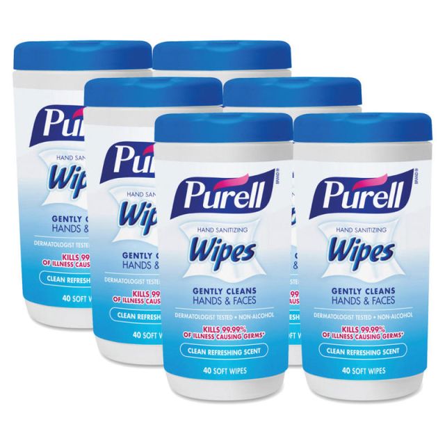 PURELL Clean Scent Hand Sanitizing Wipes - Clean - White - Durable, Alcohol-free - For Hand - 40 Quantity Per Canister - 6 / Carton (Min Order Qty 2) MPN:912006CMRCT