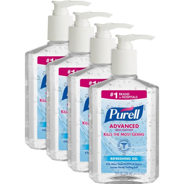 PURELL Hand Sanitizer Gel - 8 fl oz (236.6 mL) - Pump Bottle Dispenser - Kill Germs - Hand - Clear - 4 / Bundle (Min Order Qty 3) MPN:965212BD