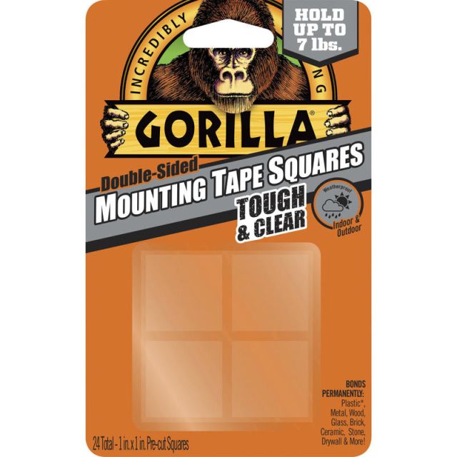 Gorilla Tough & Clear Mounting Squares - 1in Length x 1in Width - 1 / Pack - Clear (Min Order Qty 9) MPN:6067202