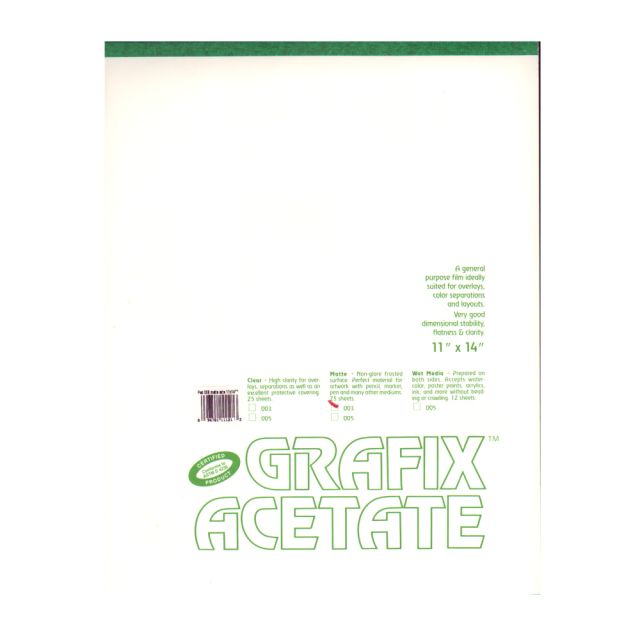 Grafix Matte Acetate Film Pad, 11in x 14in, 0.003in Thick, 25 Sheets (Min Order Qty 3) MPN:P03MT1114