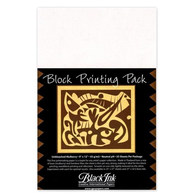 Black Ink Thai Mulberry Block Printing Paper, 9in x 12in, White, Unbleached, Pack Of 25 Sheets (Min Order Qty 3) MPN:AP-201