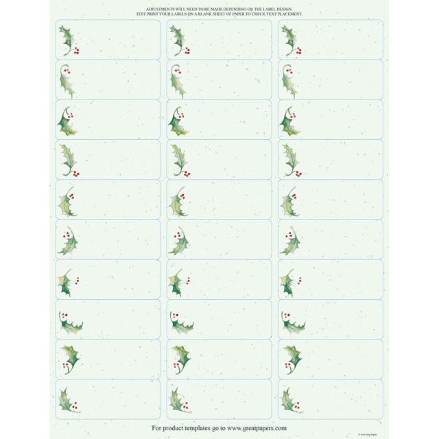 Great Papers! Holiday Address Labels, 903724, Rectangle, 1in x 2 5/8in, Holly Bunch, Pack Of 150 (Min Order Qty 7) MPN:903724