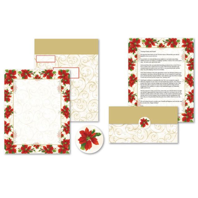 Great Papers! Holiday Seal And Send Invitations, 8 1/2in x 11in, Poinsettia Swirl, Pack Of 50 Invitations (Min Order Qty 6) MPN:20102593