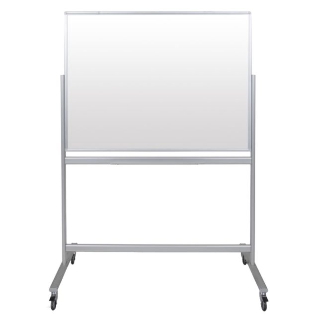 Luxor Double-Sided Mobile Magnetic Glass Dry-Erase Whiteboard, 48in x 36in, Aluminum Frame With Silver Finish MPN:MMGB4836