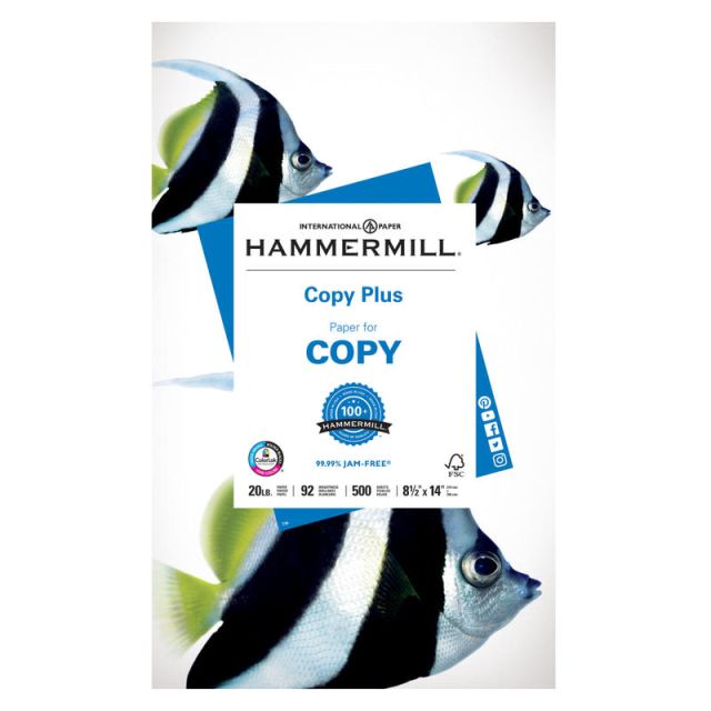 Hammermill Multi-Use Printer & Copier Paper, Legal Size (8 1/2in x 14in), Ream Of 500 Sheets, 20 Lb, White (Min Order Qty 3) MPN:HAM105015