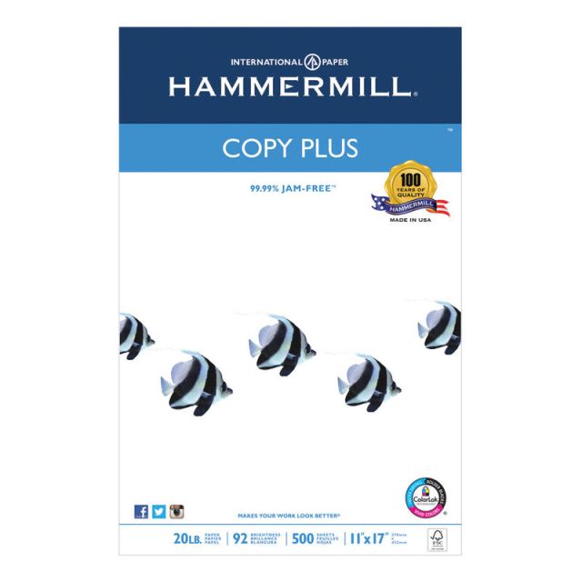 Hammermill Tidal Multi-Use Printer & Copier Paper, Ledger Size (11in x 17in), Ream Of 500 Sheets, 92 (U.S.) Brightness, 20 Lb, White (Min Order Qty 2) MPN:HAM105023