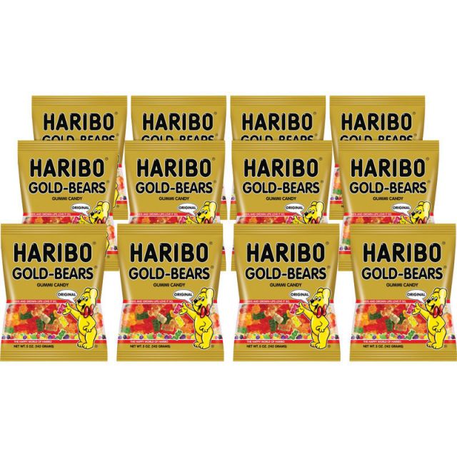 Haribo Gold-Bears Gummi Candy, 0.5 Oz, Assorted Flavors, Carton Of 12 Bags (Min Order Qty 2) MPN:30220