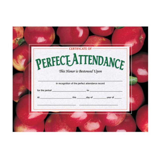 Hayes Publishing Perfect Attendance Certificates, Apples, 8 1/2in x 11in, Multicolor, Pack Of 30 (Min Order Qty 7) MPN:H-VA513