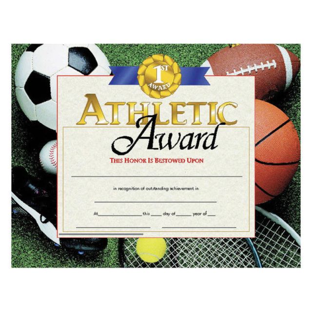 Hayes Athletic Award Certificates, 8 1/2in x 11in, Multicolor, 30 Certificates Per Pack, Bundle Of 6 Packs (Min Order Qty 2) MPN:H-VA526BN