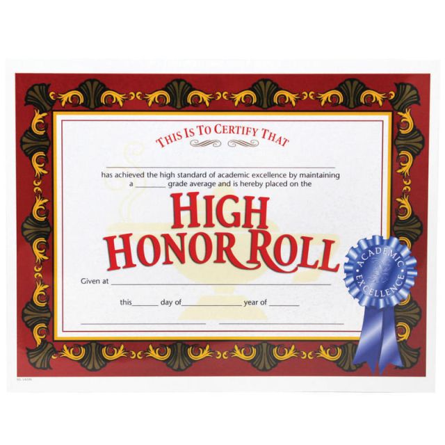 Hayes High Honor Roll Certificates, 8 1/2in x 11in, Beige/Red, 30 Certificates Per Pack, Bundle Of 6 Packs (Min Order Qty 2) MPN:H-VA586BN