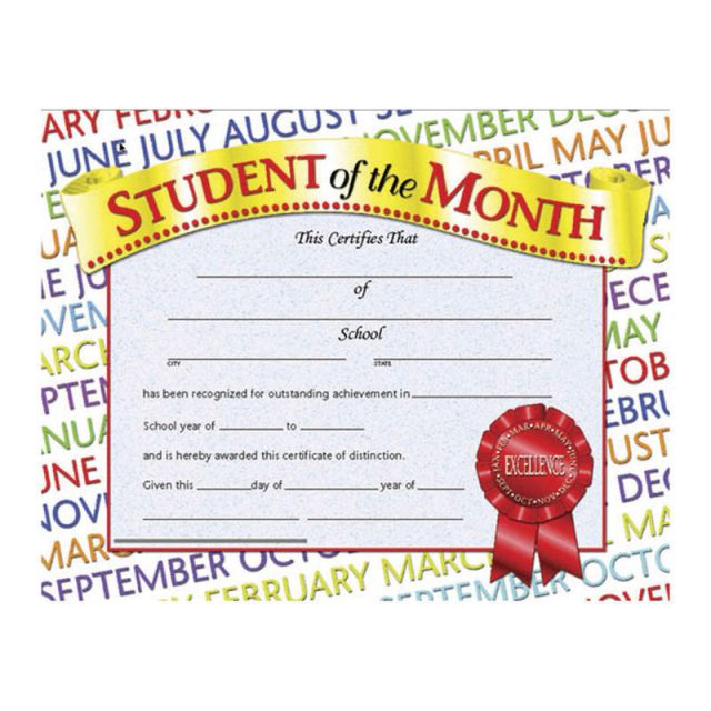 Hayes Student Of The Month Certificates, 8 1/2in x 11in, Multicolor, 30 Certificates Per Pack, Bundle Of 6 Packs (Min Order Qty 2) MPN:H-VA628BN