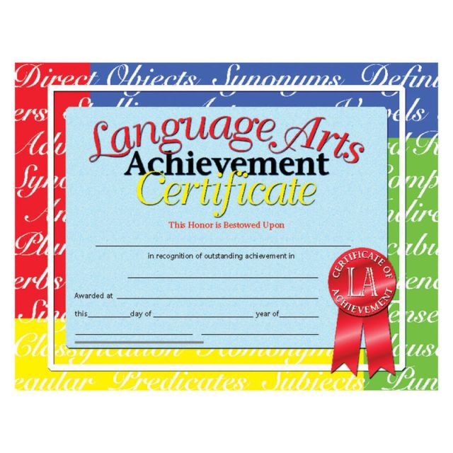 Hayes Language Arts Achievement Certificates, 8 1/2in x 11in, Multicolor, 30 Certificate Per Pack, Bundle Of 6 Packs (Min Order Qty 2) MPN:H-VA685BN