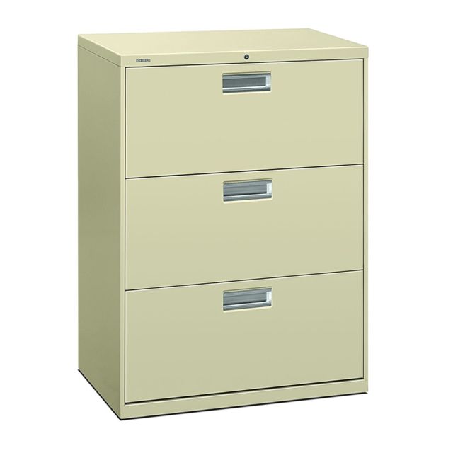 HON 600 20inD Lateral 3-Drawer File Cabinet With Lock, Putty MPN:673LL