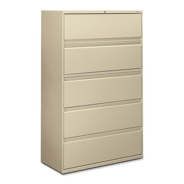 HON 20inD Lateral 5-Drawer File Cabinet With Lock, Putty MPN:895LL