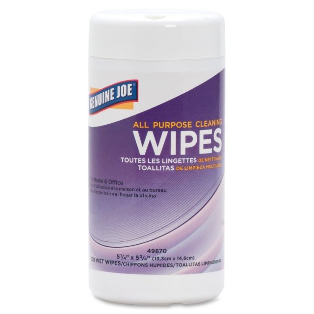 Genuine Joe All Purpose Cleaning Wipes - Wipe - 5.13in Width x 5.88in Length - 100 / Canister - 12 / Carton - Multi (Min Order Qty 2) MPN:49870CT