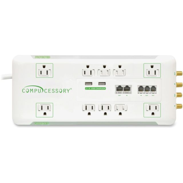 Compucessory Slim 10-Outlet Surge Protector, 6ft Cord, White, CCS31900 (Min Order Qty 2) MPN:31900