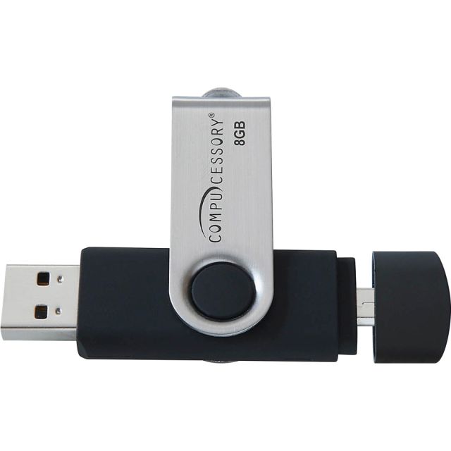 Compucessory 8GB USB 2.0 Flash Drive - 8 GB - USB 2.0 - Silver, Black (Min Order Qty 5) MPN:26470