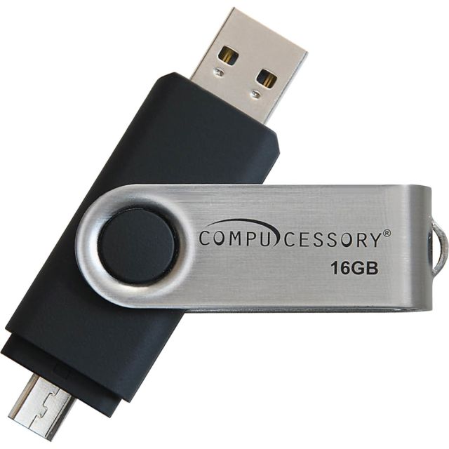 Compucessory 16GB USB 2.0 Flash Drive - 16 GB - USB 2.0 - Silver, Black (Min Order Qty 6) MPN:26471
