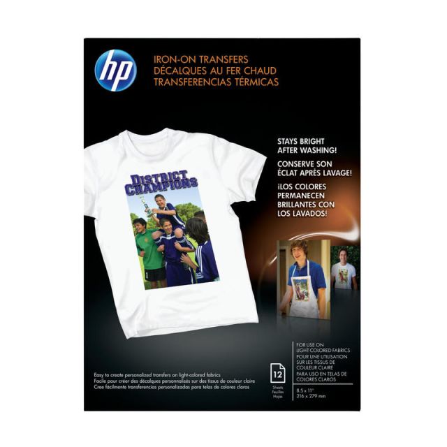 HP Iron-On T-Shirt Transfers, 8 1/2in x 11in, Black, Pack Of 10 Sheets (Min Order Qty 4) MPN:C6049A