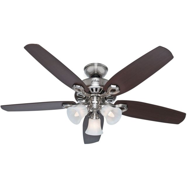 Hunter Builder Plus 52in 3-Speed Ceiling Fan with Lights, Brushed Nickel/Brazilian Cherry/Harvest Mahogany MPN:53237
