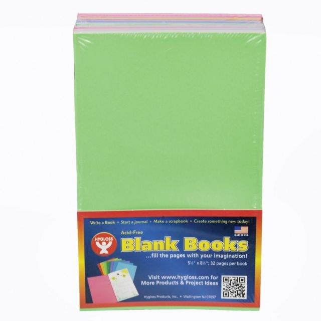 Hygloss Mighty Brights Blank Paperback Books, 5in x 8in, 32 Pages (16 Sheets), Assorted Colors, Pack Of 20 (Min Order Qty 2) MPN:77720