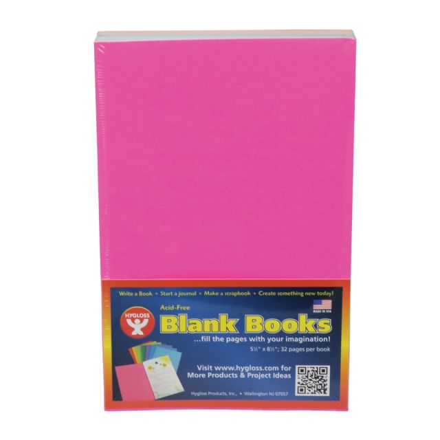 Hygloss Mighty Brights Paperback Blank Books, 5in x 8in, 32 Pages (16 Sheets), Assorted Colors, Pack Of 10, Case of 2 (Min Order Qty 2) MPN:HYG77705-2