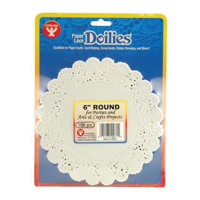Hygloss Round Doilies, 6in, White, 100 Doilies Per Pack, Set Of 6 Packs (Min Order Qty 2) MPN:HYG10061BN