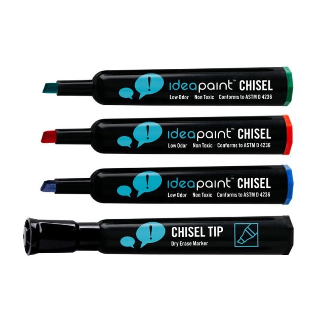 IdeaPaint Dry-Erase Markers, Chisel Tip, Black Barrel, Assorted Ink Colors, Pack Of 4 Markers (Min Order Qty 6) MPN:ACDM040015
