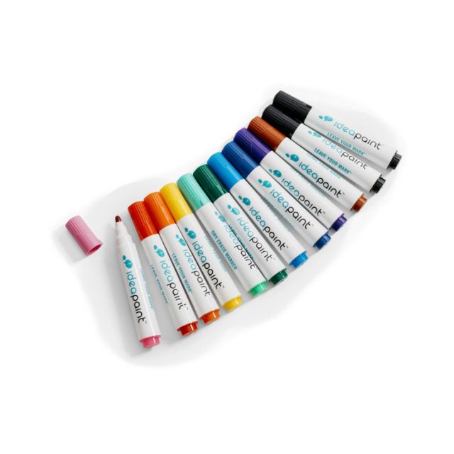 IdeaPaint Dry-Erase Markers, Bullet Point, White Barrel, Assorted Ink Colors, Pack Of 12 Markers (Min Order Qty 3) MPN:ACDM120010