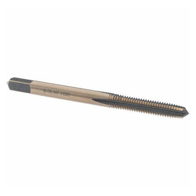 Straight Flute Tap: #8-36 UNF, 4 Flutes, Taper, High Speed Steel, Gold/Oxide Coated MPN:BDNA-20769
