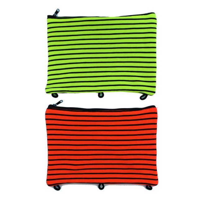 Inkology Spandex Neon Striped Pencil Pouches, 7-1/2in x 9-1/2in, Assorted Colors, Pack Of 6 Pouches (Min Order Qty 2) MPN:464-6