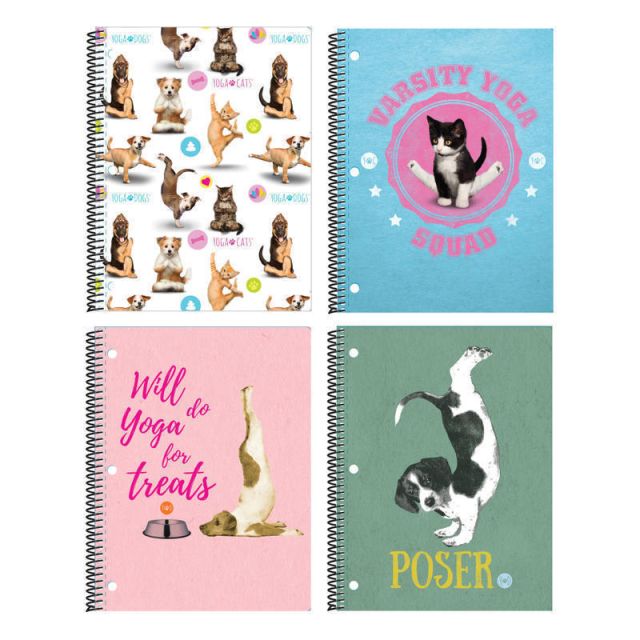 Inkology Spiral Notebooks, 8in x 10-1/2in, College Ruled, 140 Pages (70 Sheets), Yoga Cats & Dogs, Pack Of 12 Notebooks (Min Order Qty 2) MPN:888-0PDQ