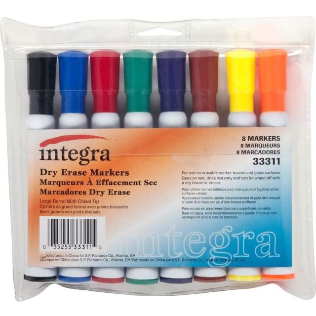 Integra Chisel Point Dry-erase Markers - Chisel Marker Point Style - Assorted - 8 / Set (Min Order Qty 5) MPN:33311
