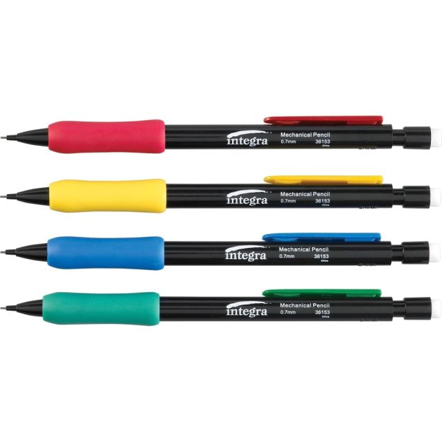 Integra Grip Mechanical Pencils - 0.7 mm Lead Diameter - Refillable - Black Lead - Assorted Barrel - 1 Dozen (Min Order Qty 12) MPN:36153
