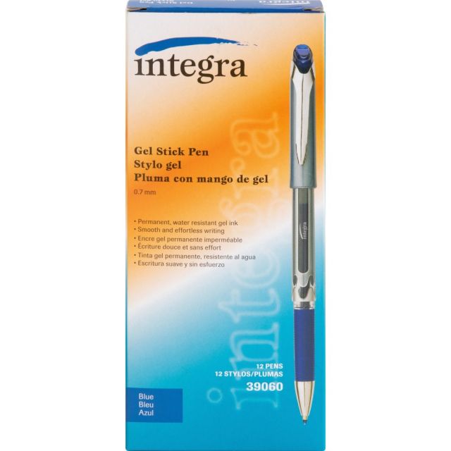 Integra Premium Gel Ink Stick Pens, 0.7 mm, Blue Ink, Pack Of 12 Pens (Min Order Qty 2) MPN:39060
