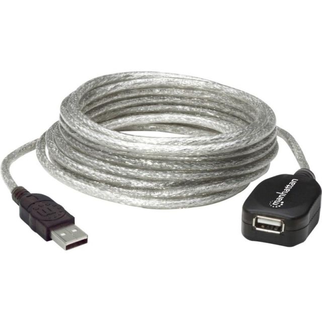 Manhattan Hi-Speed A Male/A Female USB Active Extension Cable, 16ft - Daisy-chain up to three extensions for total distance of 15 m (50 ft.) (Min Order Qty 4) MPN:519779