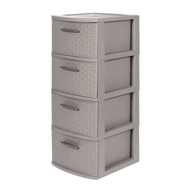 Inval By MQ 32inH 4-Drawer Rattan Storage Cabinet, Taupe (Min Order Qty 2) 393-TAU