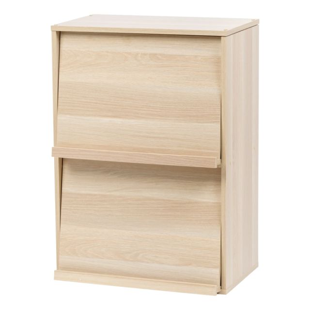 IRIS Wood Shelf With Pocket Doors, 2-Tier, Light Brown 591854 Storage Devices