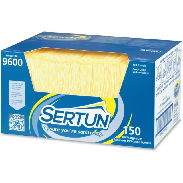 Sertun Rechargeable Sanitizer Indicator Towels - 18in Length x 13.50in Width - 150 / Carton - Rechargeable - Blue, Yellow MPN:9600
