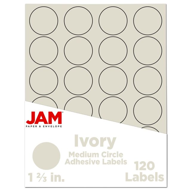 JAM Paper Circle Label Sticker Seals, 1 2/3in, Ivory, Pack Of 120 (Min Order Qty 3) MPN:147627045
