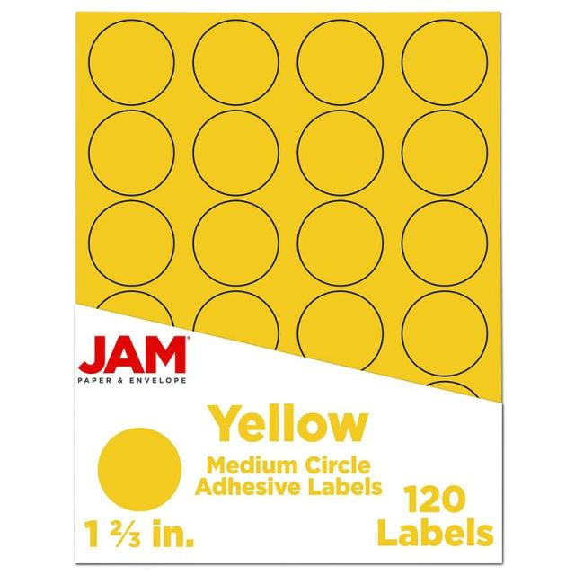 JAM Paper Circle Label Sticker Seals, 1 2/3in, Yellow, Pack Of 120 (Min Order Qty 3) MPN:147627067