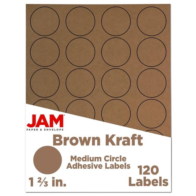 JAM Paper Circle Label Sticker Seals, 1 2/3in, Brown Kraft, Pack Of 120 (Min Order Qty 3) MPN:3147612192