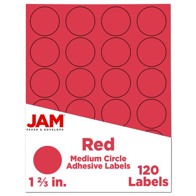 JAM Paper Circle Label Sticker Seals, 1 2/3in, Red, Pack Of 120 (Min Order Qty 3) MPN:3147612194