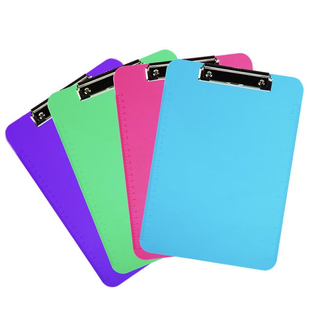 JAM Paper Letter-Size Clipboards With Low-Profile Metal Clips, 12-1/2in x 9in, Assorted Colors, Pack Of 4 Clipboards (Min Order Qty 2) MPN:3409FASSRT
