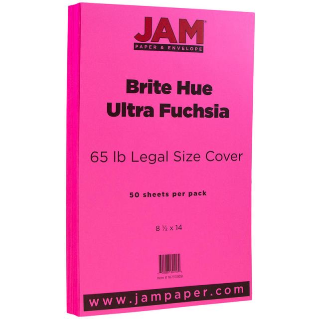 JAM Paper Cover Card Stock, Legal Size (8-1/2in x 14in), 65 Lb, Ultra Fuchsia, Pack Of 50 Sheets (Min Order Qty 2) MPN:16730928