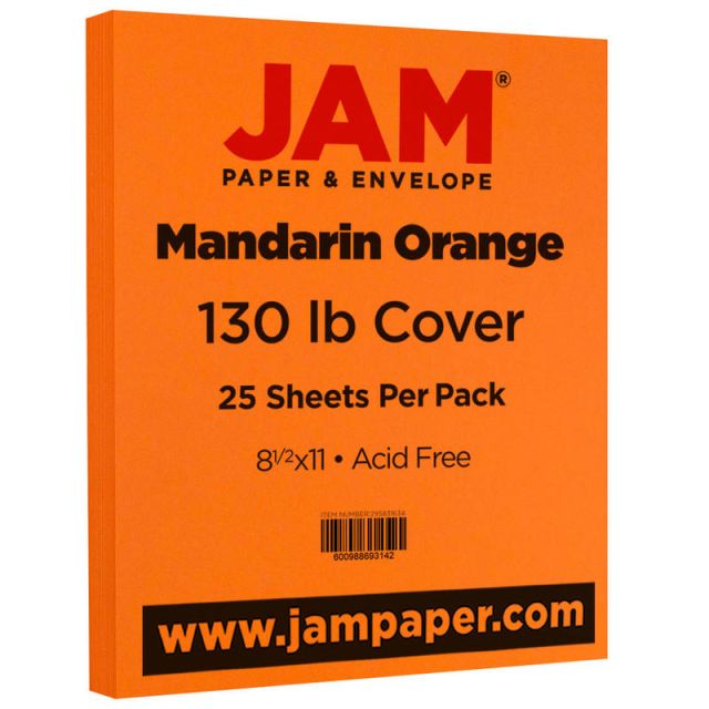 JAM Paper Cover Card Stock, Letter Size (8-1/2in x 11in), 130 Lb, Orange, Pack Of 25 Sheets (Min Order Qty 2) MPN:295831634