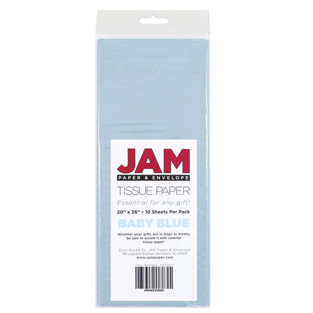 JAM Paper Tissue Paper, 26inH x 20inW x 1/8inD, Baby Blue, Pack Of 10 Sheets (Min Order Qty 9) MPN:1152347